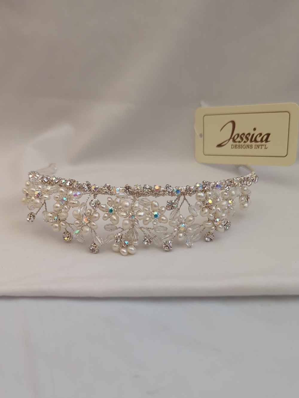 Jessica Pearl & Crystal Floral Headband - Ivory/Silver